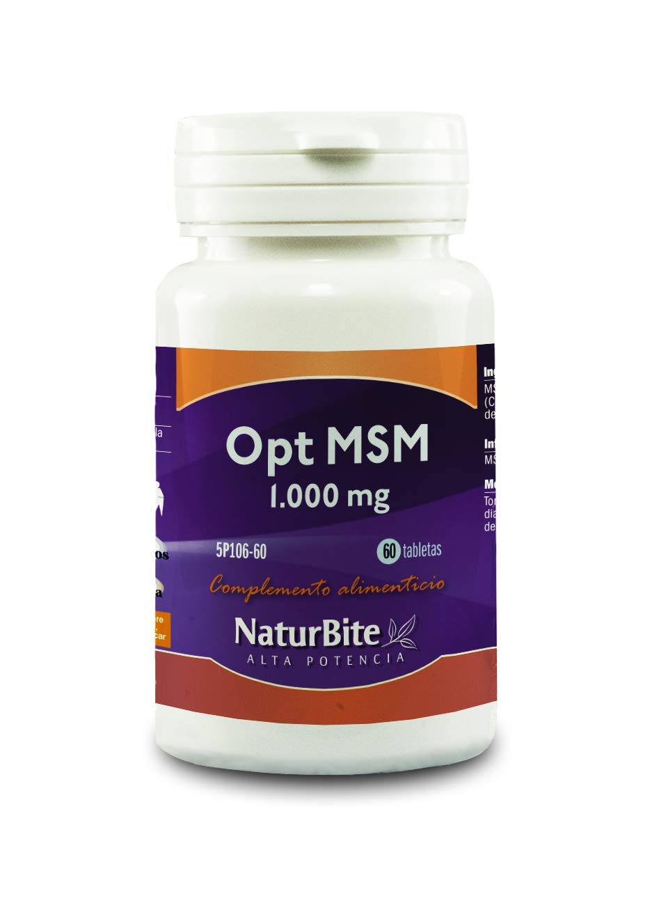 NaturBite - MSM 1000 mg | 60 Comprimidos | Suplemento Articulaciones y Salud Muscular, Ayuda a Movilidad de Rodillas y Cartílagos, Antiinflamatorio, Recuperación Celular