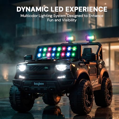 Image of Baybee RoverX Battery Operated Jeep for Kids with Parental Control | Baby Ride On Electric Car with RGB Lights, Music & Swing Mode | Rechargeable Battery Car for Kids 2 to 6 Years (Metallic Black)
