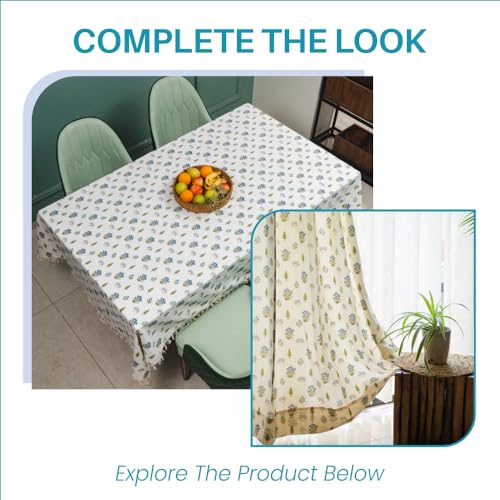 Image of Urban Space 100% Cotton Curtains for Window, 60-65% Light-Filtering Curtains 5 Feet Long Set of 2 with Eyelets and Tieback (Calico Blue, Window-5 Feet X 4 Feet)