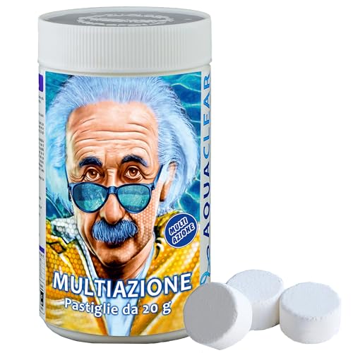 Aquaclear - Cloro Multifuzione in Pastiglie da 20gr per piscina o spa barattolo da 1kg - 100% Qualità Italiana