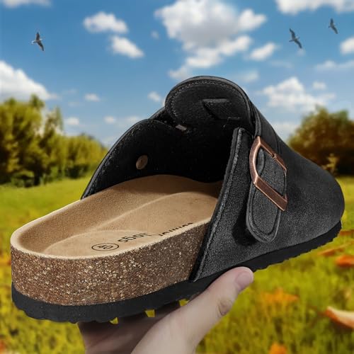 Image of KEMISANT Men Clogs-Comfortable Suede Mules Slippers Sandals Nurse Potato Shoes Unisex-Cushioned Cork-Footbed