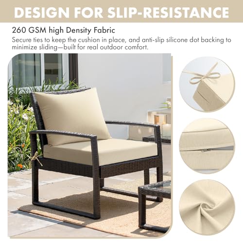 MIULEE Beige Outdoor Chair Cushion 24x24 Inch for Patio Furniture Linen Textured Waterproof & 3 Year Color Fastness Seat and Back Couch Cushion with Ties No Slip Design — view 3