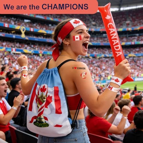 KINFAVOU 2026 World Cup Canada Soccer Fan Gear Set, 7-Piece Drawstring Backpack Decoration & Storage Set for World Cup & Patriotic Holidays - 2