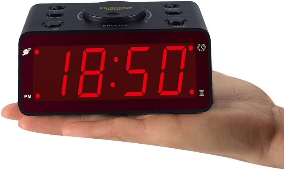 Timegyro Battery Powered Digital Desk Clock, LED Alarm Clock Battery Operated Besides Clock with Snooze for Heavy Sleeper (Black)