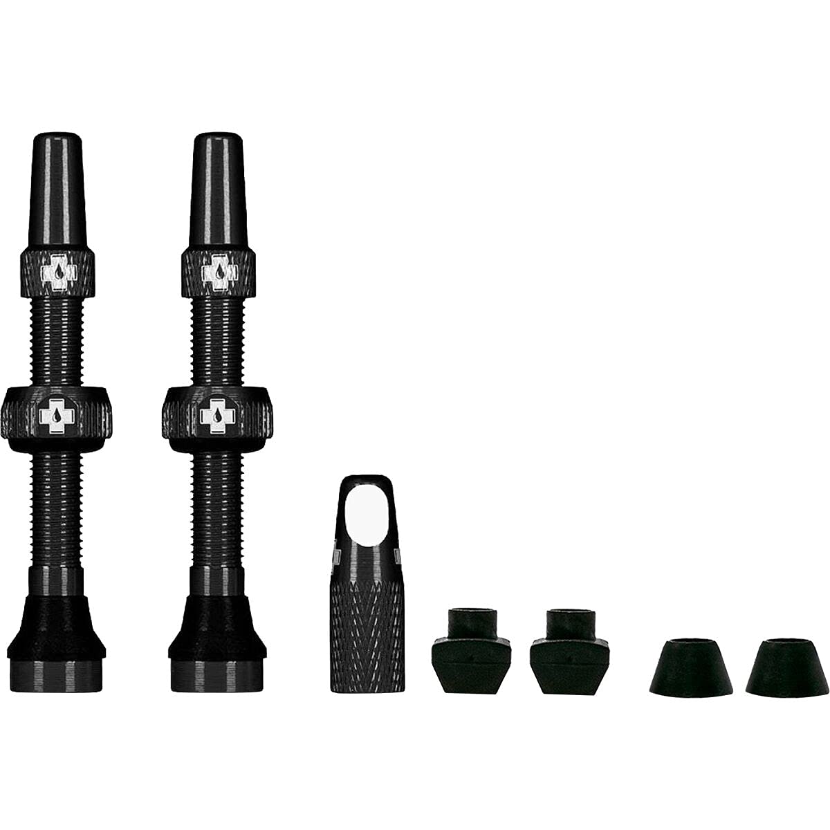 Muc-Off Tubeless Valves V2 – 60mm Black | 4X 7075 Aircraft-Grade Aluminium Presta Valves with Core Removal Tool | 44mm / 60mm / 80mm - 10 Anodised Color Options | Fits MTB, Gravel & Road