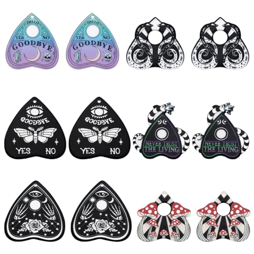SUNNYCLUE 1 Box 24Pcs Gothic Style Ouijas Charm Planchette Charms Divination Board Metaphysical Message Board Acrylic Heart Shaped Teardrop Moth Snake Mushroom Charm for jewellery Making