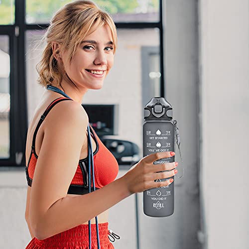 32Oz Sports Water Bottle With Motivational Time Marker&Straw, Bpa Free&Non-Toxic Tritain,Leakproof Drinking Water Bottle & 1-Click Open To Ensure You Drink Enough Water Throughout The Day (Cool Gray) #TOP6
