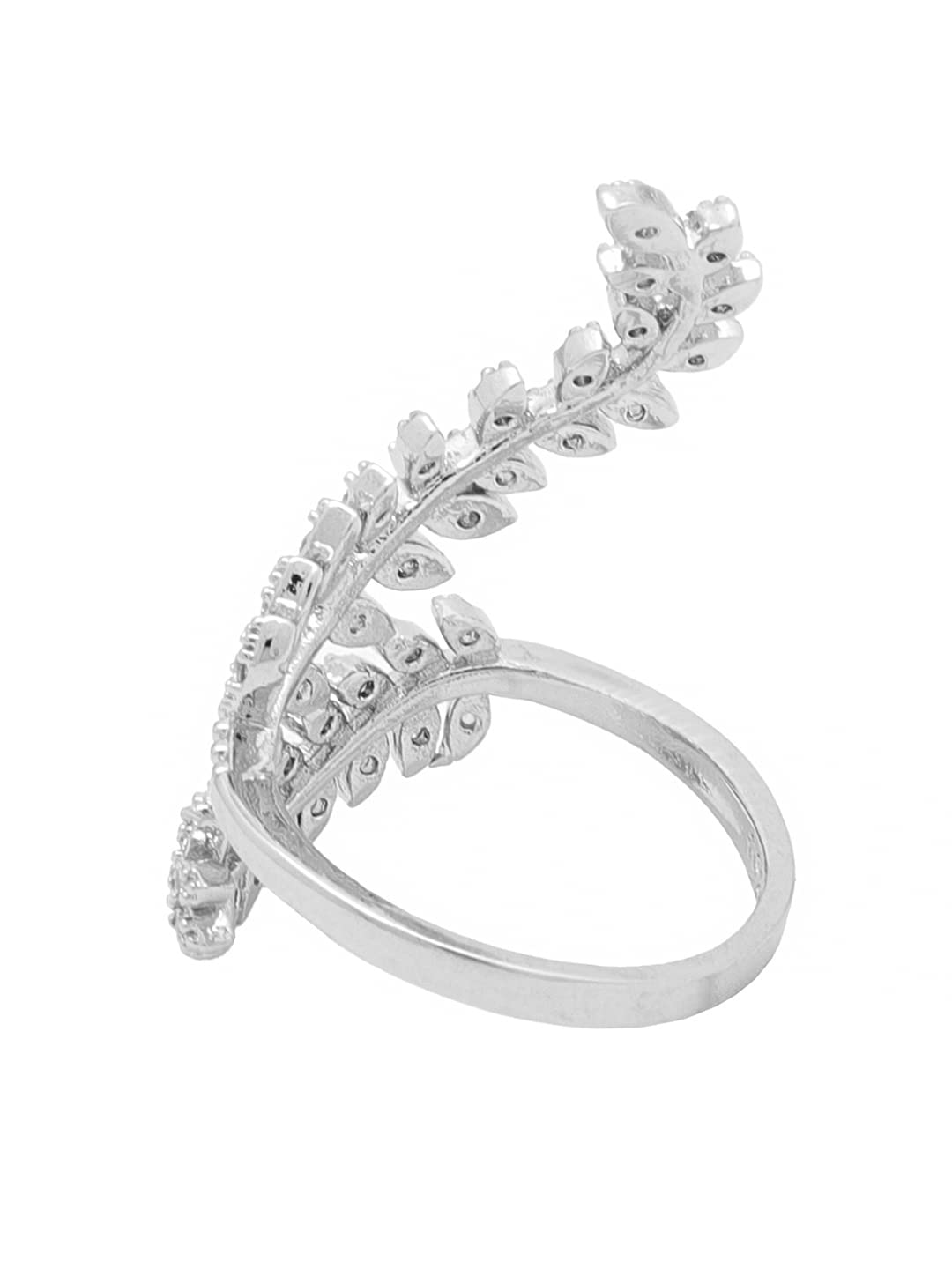 Adjustable Crystal Tone Leafy Shaped Ring for Women