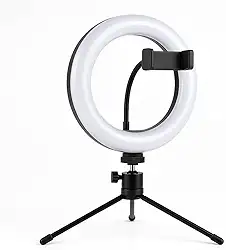 Iluminador de LED Ring Light 20cm(8 polegadas) Tripé, 3 Modos de Luz, 10 Níveis de Brilho, Suporte para Celular, Alimentação USB