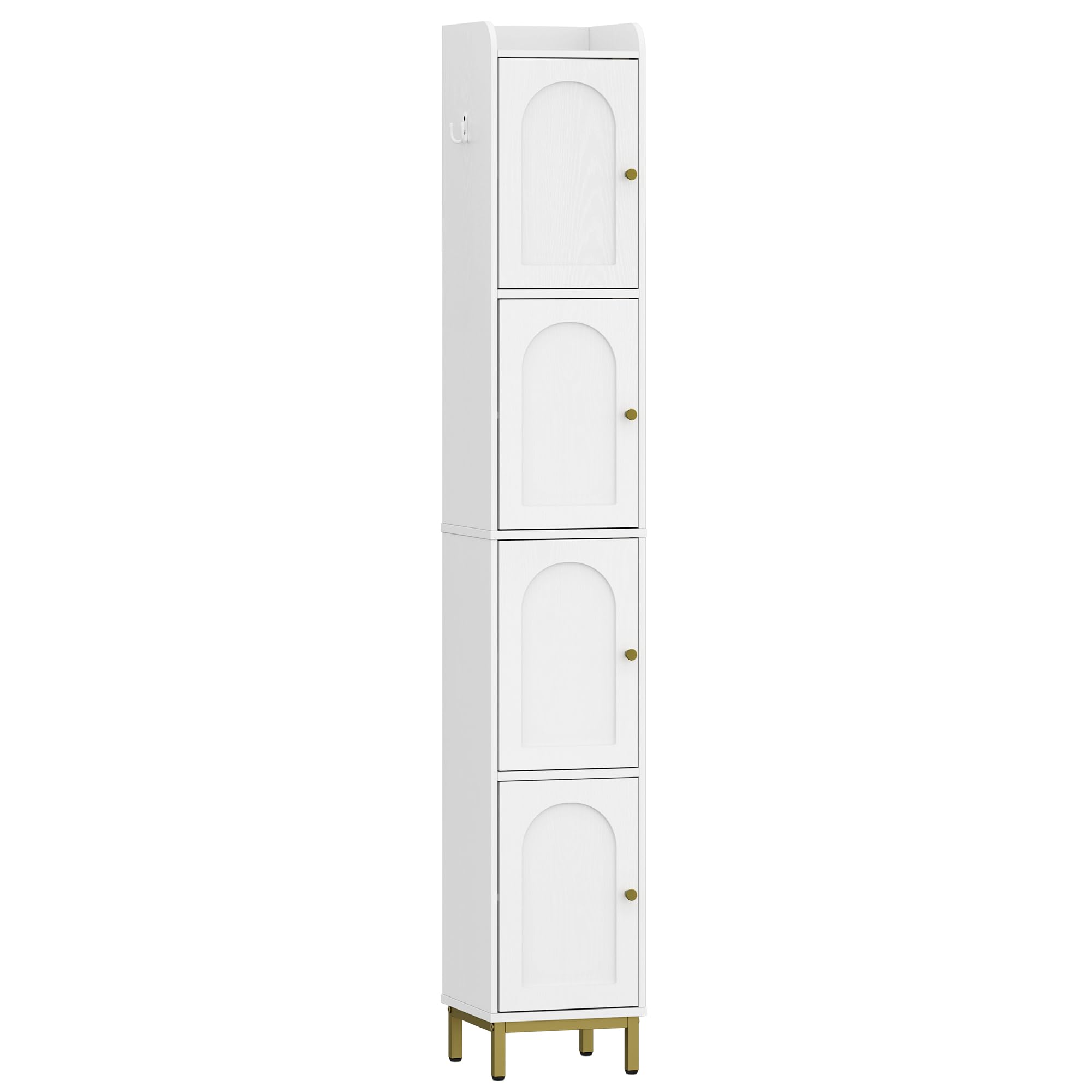 Hzuaneri Mobile da Bagno Alto, Armadio a Colonna da Bagno Salvaspazio, 4 Ripiani Regolabili e 4 ante, con piedini regolabili, per Bagnos, Soggiorno, camera da letto, 26 x 28 x 180 cm, Bianco BC43313G