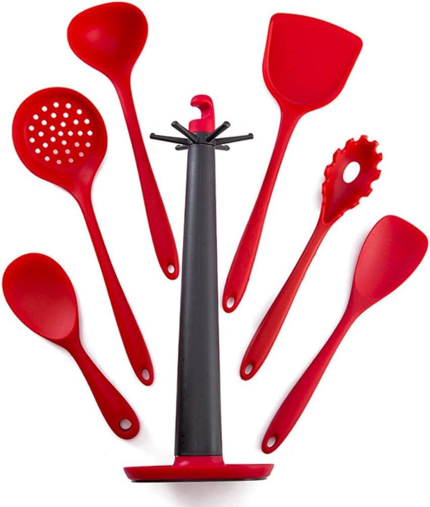 Utensilien-Set, Chef Küchenutensilien, 7-teiliges Kochutensilien-Set, antihaftbeschichtet, hitzebeständig, BPA-freies Silikon, Kochutensilien, Schneebesen, Küchenutensilien-Set(Black)