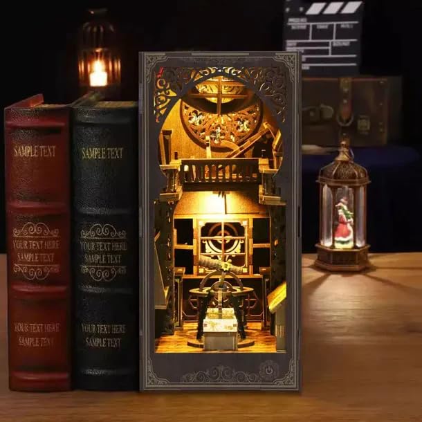 RecontraMago Book Nook 3D de Madera con Luces LED Maqueta DIY para Adultos y Niños – Miniatura Decorativa para Estantería Biblioteca – Kit Manualidades Adultos Regalo Navidad Reyes (ASTRONOMIA)