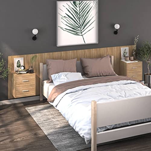 GeenYuu Mesillas de noche de pared, 2 unidades, roble Sonoma, 48,5 x 32,5 x 80 cm, material de madera, mesas auxiliares flotantes con cajón, ahorra espacio para dormitorio