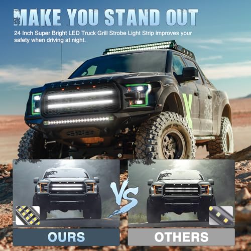 Image of Nilight 2PCS 24 inch Truck Grille Strobe Lights Strip 384 LED Emergency Light White Flexible Side Flashing Warning Caution Safety Waterproof Lighting Kit for Trucks Tow Plow Construction Vehicles