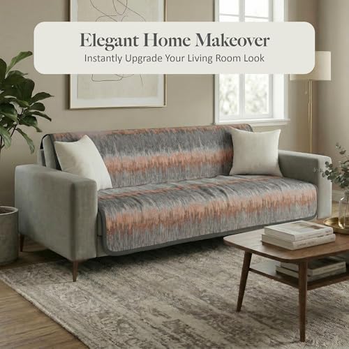 Image of Kuber Industries Net Cotton 3 Seater Long Seat Sofa Cover Set for Dust Protecter | Couch Cover for Living Room, Home | Paradise 1437 - Grey & Brown