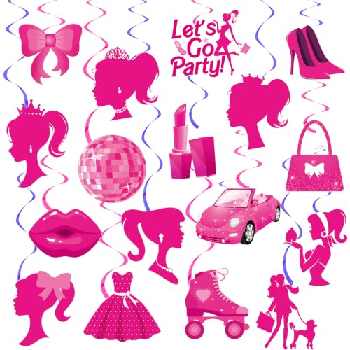 Hot Pink Girl Party Hanging Swirls Pink Party Swirl Ceilings Pink Princess Birthday Party Decorations for Girl Lady Theme Bachelorette Party Baby Shower Bridal Shower Wedding Party Supplies