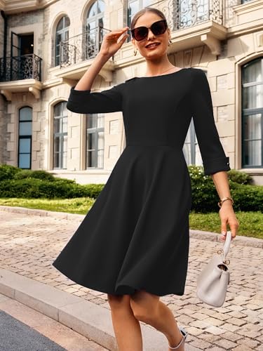 Image of GRACE KARIN Work Dresses for Women 2025 3 /4 Sleeve Fit and Flare Business Midi Dress Classy Office Dresses with Pockets