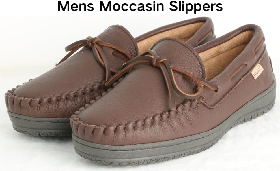 Men's Moosehide Leather Moccasins Slippers With Memory Foam House Shoes, Indoor And Outdoor Warm Loafer Slipper For D width - Image 4
