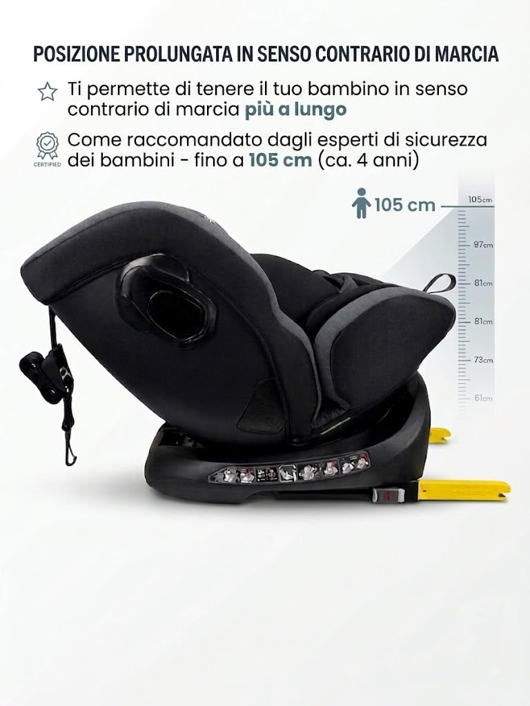 Nania, Parma, Seggiolino auto, i-Size, Girevole 360, evolutivo, nascita e fino a 12 anni circa, Gruppo 0/1/2/3, 40-150 cm, Seggiolino Auto ISOFIX, con indicatore elettronico di installazione