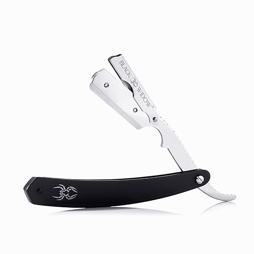 Black Widow - Maquinilla de afeitar recta para barbero profesional, de borde recto, compatible con cuchilla recta para peluquero (0.069 pulgadas)