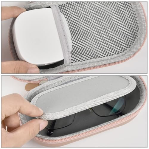 Image of Portable 2 in 1 Contact Lens Case and Glasses Case, Traveling Contact Cases Bag Box Holder with Soak Storage Kit Included Built-in Mirror, Tweezer, Contact Lens Solution Bottle and Hand Strap-Gold | Hard PU Exterior Bag with Soak Storage Kit Included Built-in Mirror Tweezer Contact Lens Solution Bottle-Gold(No Glasses)