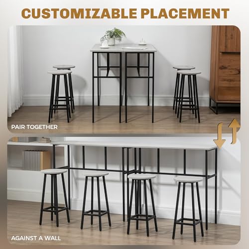 HOMCOM 6-Piece Bar Table Set, Counter Height Kitchen Dining Set with 2 High Tables & 4 Stools, Space Saving Compact Bar Furniture for Small Kitchens and Flats, Multiple Arrangements, Grey - Image 6