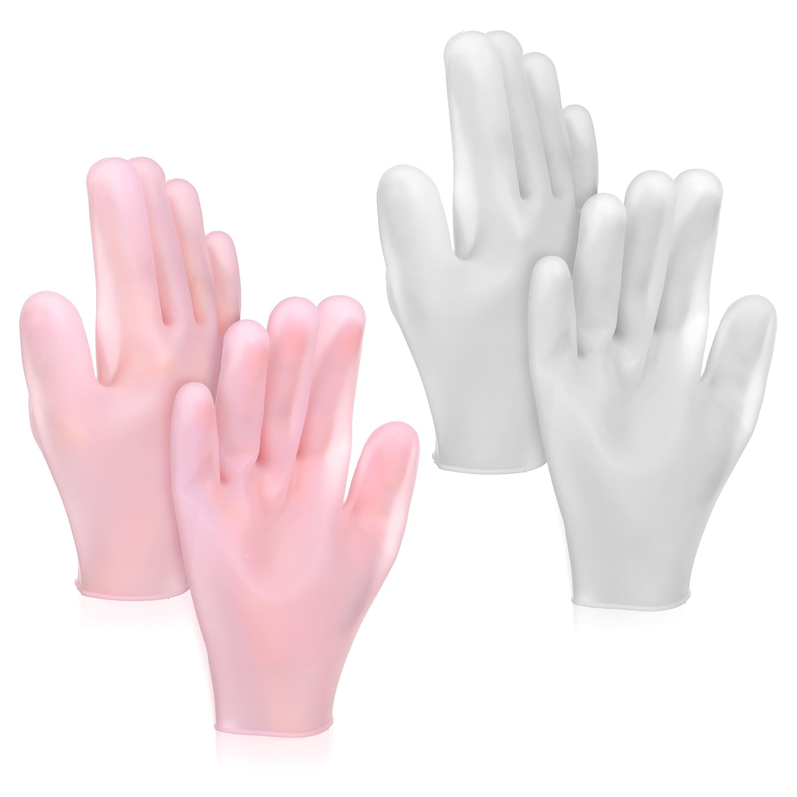 2 Pairs Silicone Gloves for Dry Hands, Hand Moisture Gloves - Moisturizing Glove for Dry Hands, Overnight Moisture Glove for Softening Rough Skin - Pink & White