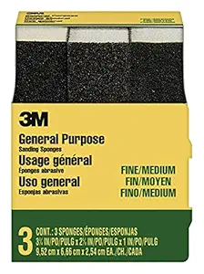 3M Sanding Sponge, Fine/Medium, 3.75-Inch by 2.625-Inch by 1-Inch, 3-Pack