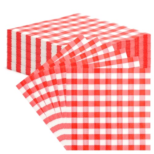 UOCAI 40PCS Serviettes Papier Carreaux Serviettes En Papier Jetables Pour Barbecue Pique Nique Serviette Vichy, Convient Pour Cuisine, La Salle à Manger, Les...