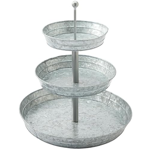 GetSet2Save Vintage Galvanized 3 Tier Serving Tray Rustic Country Farmhouse Kitchen, one size, Silver