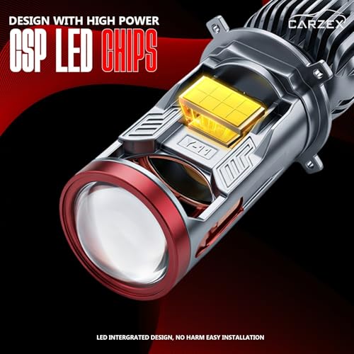 Image of Carzex Y11 Pro H4 LED Ultra Bright Headlight Bulb with Mini Projector Lens 200W 20,000LM - 6000K Super Bright Pure White Dual Beam for Cars with H4 Socket, High Power Headlamp Projector