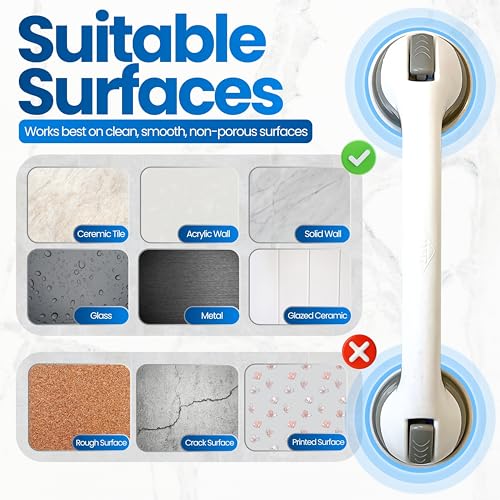 Safe-er-Grip Changing Lifestyles Suction Cup Grab Bars For Bathtubs & Showers; Safety Bathroom Assist Handle, White & Grey, 16 Inches - Image 6