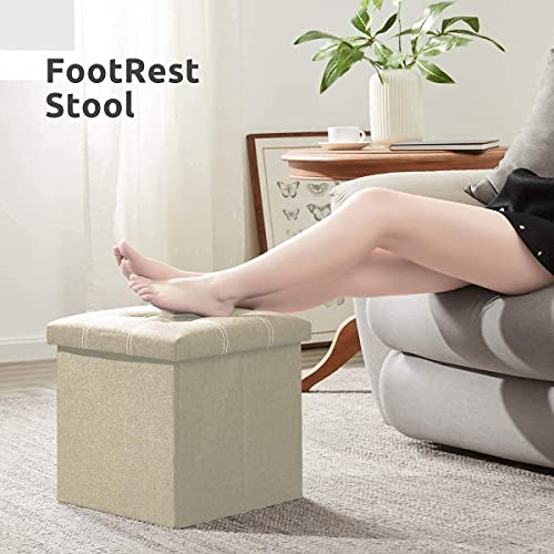 Image of Folding Storage Ottoman cube storage Sofa Bench Storge Organizer & Footrest stool for Bedroom, Living Room, Office Seat Sofa (Medium (38 x 38 x 38 CM), Beige)