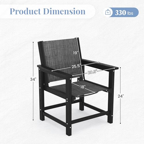 Image of Amopatio Outdoor HDPE Dining Chairs Set of 4 All-Weather Patio Chairs with Textilene Backrest Heavy Duty for Porch Backyard Deck Lawn Garden, Black