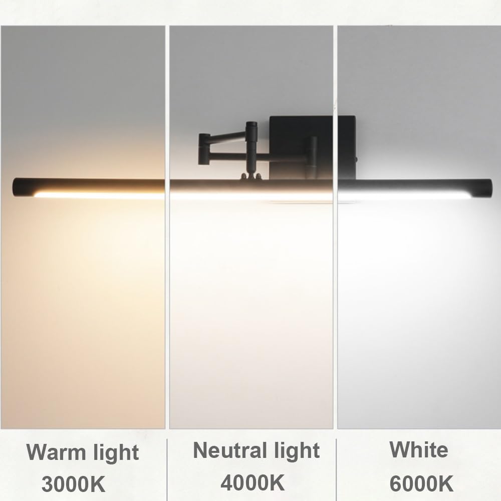 Lampada Specchio LED Moderna, Applique Bagno Lineare con Braccio Regolabile Luce per Specchio Orizzontale per Trucco e Pittura(Black(4000K),42cm/16.53in)
