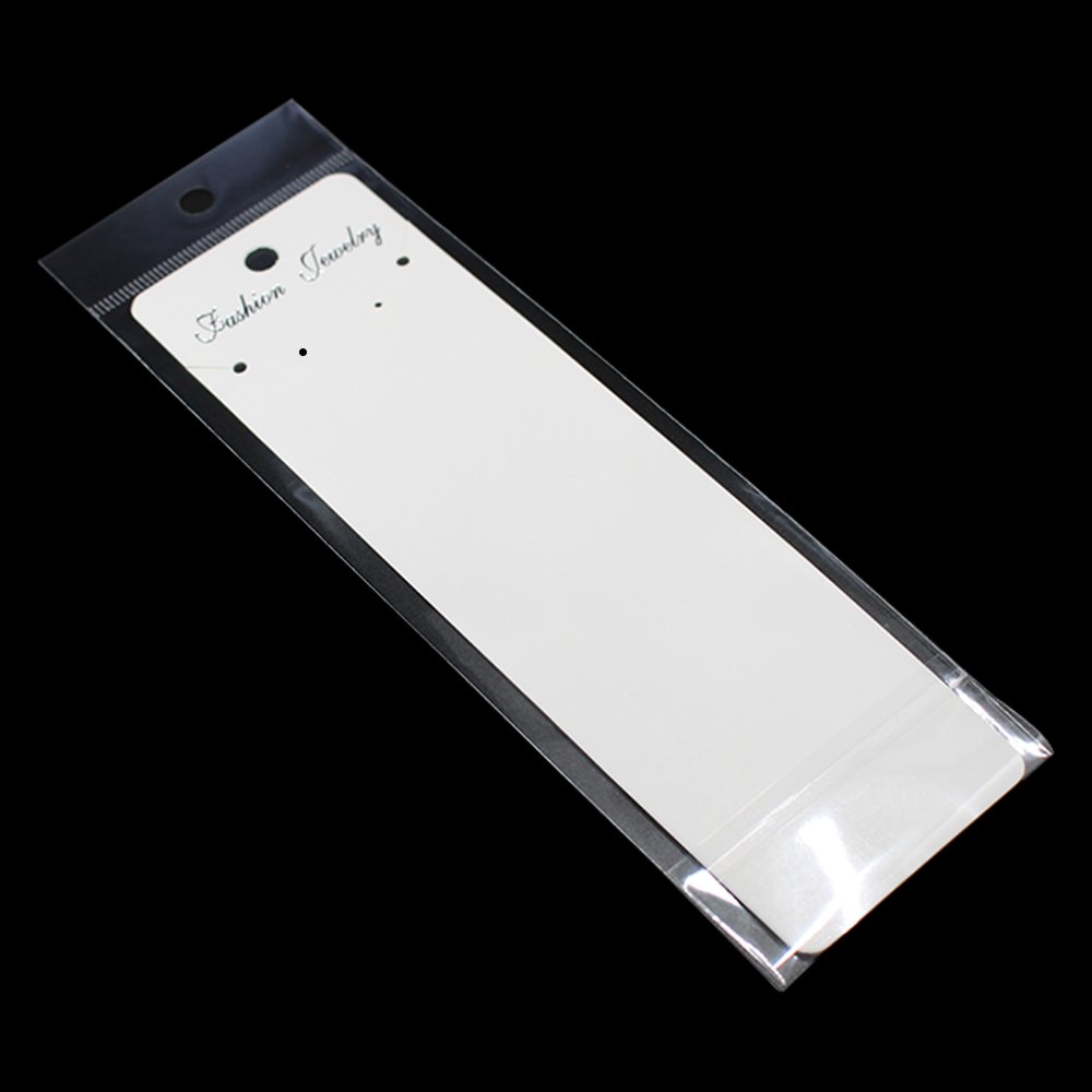 PABCK 100Pcs 2.36x8.27 inch Necklace Jewelry Display Hanging Cards and 2.7x8.3 inch Self Adhesive Cello Cellophane Bags Jewellery Display Hang Holder Crafts Organizers Packaging