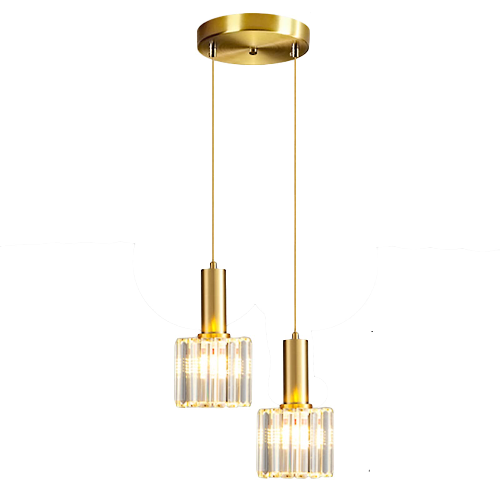 ZTTECH Modern Mini Crystal Pendant Light for Kitchen Island Dining Room Bedroom,Gold Base Crystal Ceiling Lamp Hanging Light (1-Light) (2-Light)