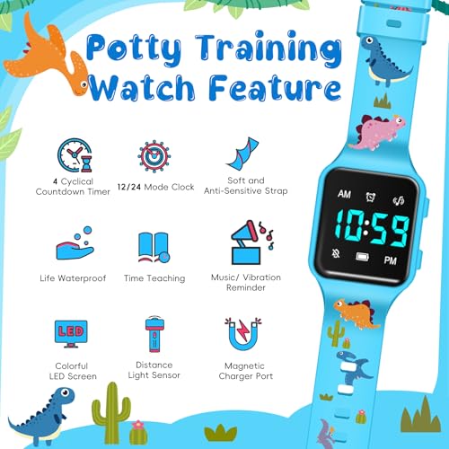 Image of Potty Training Watch for Toddlers & Kids with Countdown, Flashing Lights, Fun Music or Vibration Alerts - Waterproof Interactive Toilet Training Reminder for Boys & Girls Ages 2-9