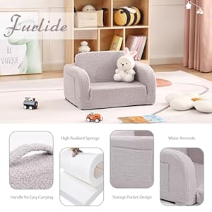 Toddler Chair, 2-in-1 Kids Sofa Chair, Convertible Baby Sofa to Lounger, Comfy Toddler Couch, Kids Flip Out Sofa, Washable Kids Lounge Chair for Girl or Boy (Grey) Toddler Chair 2 in 1 Kids Sofa Chair Convertible Baby Sofa to Lounger Comfy Toddler Couch Kids Flip Out Sofa Washable Kids Lounge Chair for Girl or Boy Grey