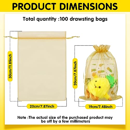 Image of Windyun 100 Pcs Gold Large Organza Bags Bulk 12 x 8 Inch Sheer Mesh Drawstring Gift Packaging Pouch Bags for Christmas Wedding Game Party Favor Supplies