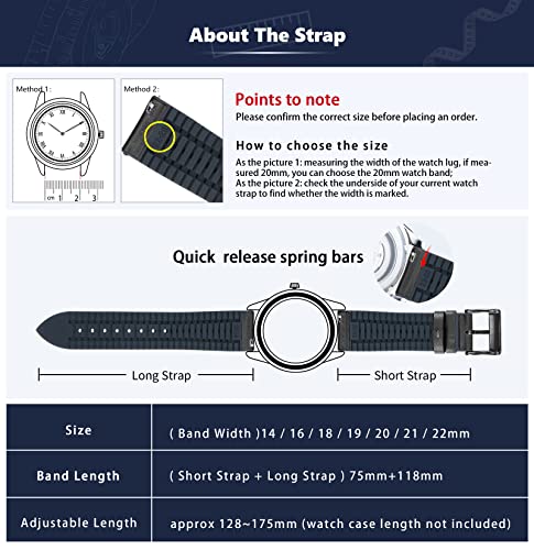 Image of BINLUN Leather Silicone Watch Bands 14mm 16mm 18mm 19mm 20mm 21mm 22mm Quick Release Breathable Micro-Perforated Leather Silicone-Lined Hybrid Watch Straps Silver /Black /Gold Buckle Men Women