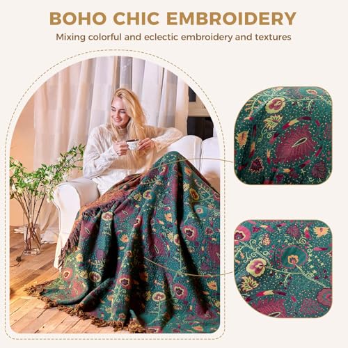 Image of LUTBM Boho Throw Blanket for Bed 60 inchx80 inch, 100% Cotton Cozy Couch Blankets