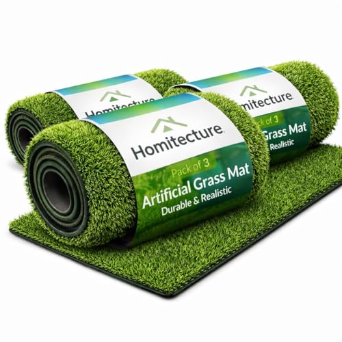 Image of 25 MM High Density Artificial Grass Bathmat Carpet Mat for Balcony Multipurpose Entryway Floor Doormat for Lawn Garden Terrace & Office (37 X 57 Cm, Green Pack of 3)