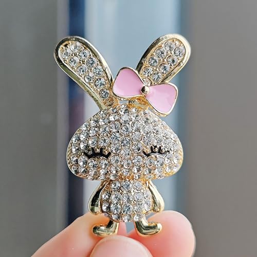Vintage-Inspired Bunny Rhinestone Brooch | Gold-Plated Rabbit Pink Bow Laple Pin Design | Easter & Birthday Jewellery Gift for Women | 42mm Dress Hat Accessory - Image 5