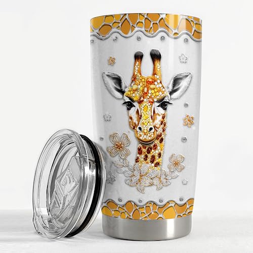 SANDJEST Girrafe Tumbler da 590 ml, regalo per donne e ragazze, con disegni di gioielli, in acciaio inox, tazza isolata, tazza da caffè da viaggio, tazza regalo per compleanno Natale