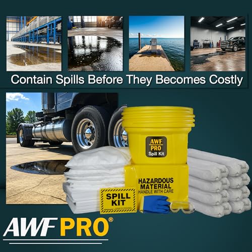 Image of AWF PRO 30 Gallon Oil Only Spill Kit, 81 Pieces | Includes DOT Approved 30 Gallon Drum, Sorbent Socks, Pads, & Pillows, & Accessories