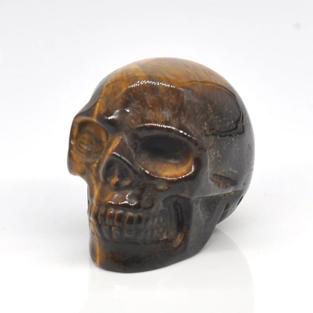 AUOQKQUT Crystal Skull Statue Tiger Eye Stone Carved Crystal Ornament Witchcraft Supplies Home Decor