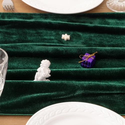 Image of MLMC Velvet Table Runner 10ft Luxury Velvet Fabric Elegant Table Decorations 20x120 Inches for Wedding Anniversary Romantic Dinner Holiday Kitchen and Dining Table Decor, 2 Pack, Emerald Green
