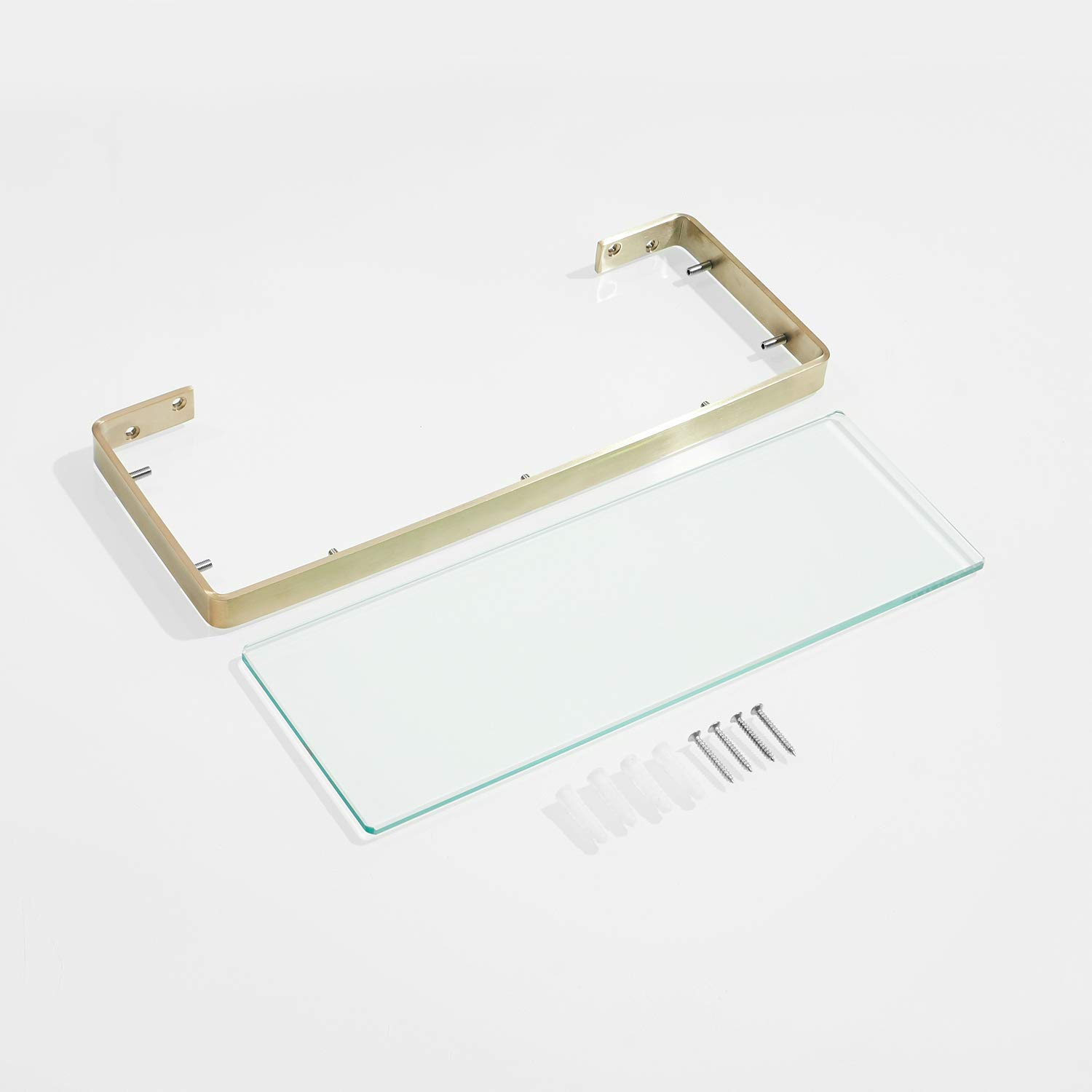 Mensola da bagno in vetro, oro spazzolato, 55 cm, rettangolare