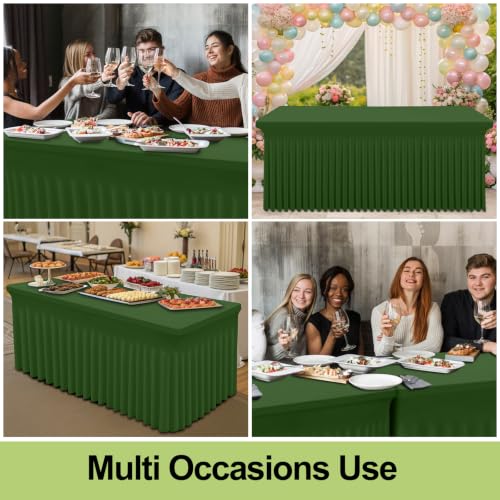Image of Smiry Spandex Elastic Fitted Table Cloth Skirt for 8FT Rectangle Table | Stretch Washable Table Cloth, Banquet Table Cover for Wedding, Party, Indoor & Trade Shows, (Olive Green, 96Lx30Wx30H)
